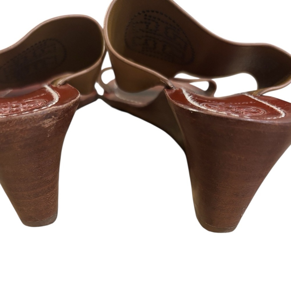 Tory Burch tan leather slip on baby wedge sandal size 6 - Picture 4 of 7